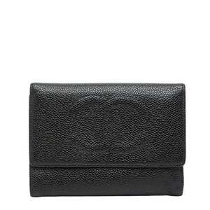 CHANEL Authentic Black Caviar Leather Logo Wallet